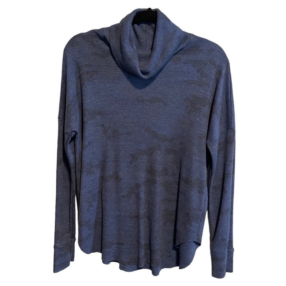 Michael Stars- Women’s Blue Camo Print Cotton Waffle Knit Cowl Neck Top, Size M